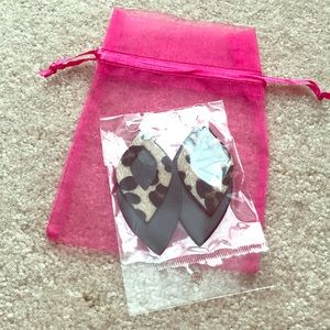 Leather and Black Leopard Earrings. NWOT